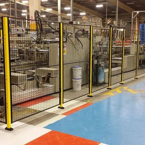 Weldmesh machine guarding panels enclosing production equipment